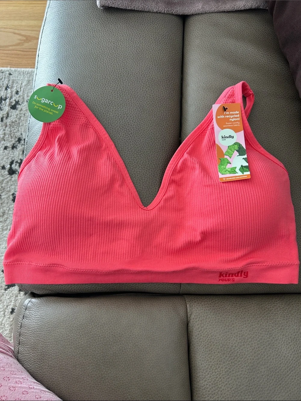 kindly Yours Coral Ribbed V-Neck Bralette